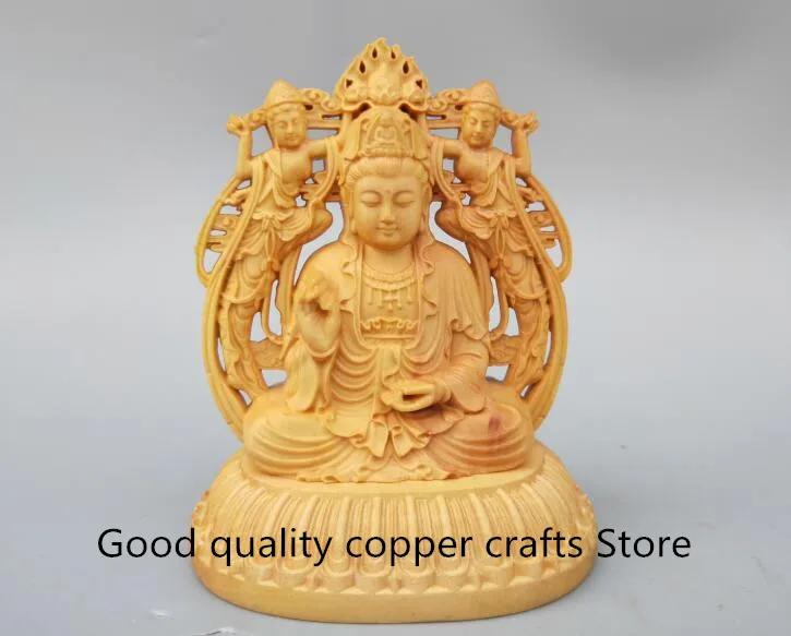 

China handwork wood carving Double-sided guanyin bodhisattva Buddha statue