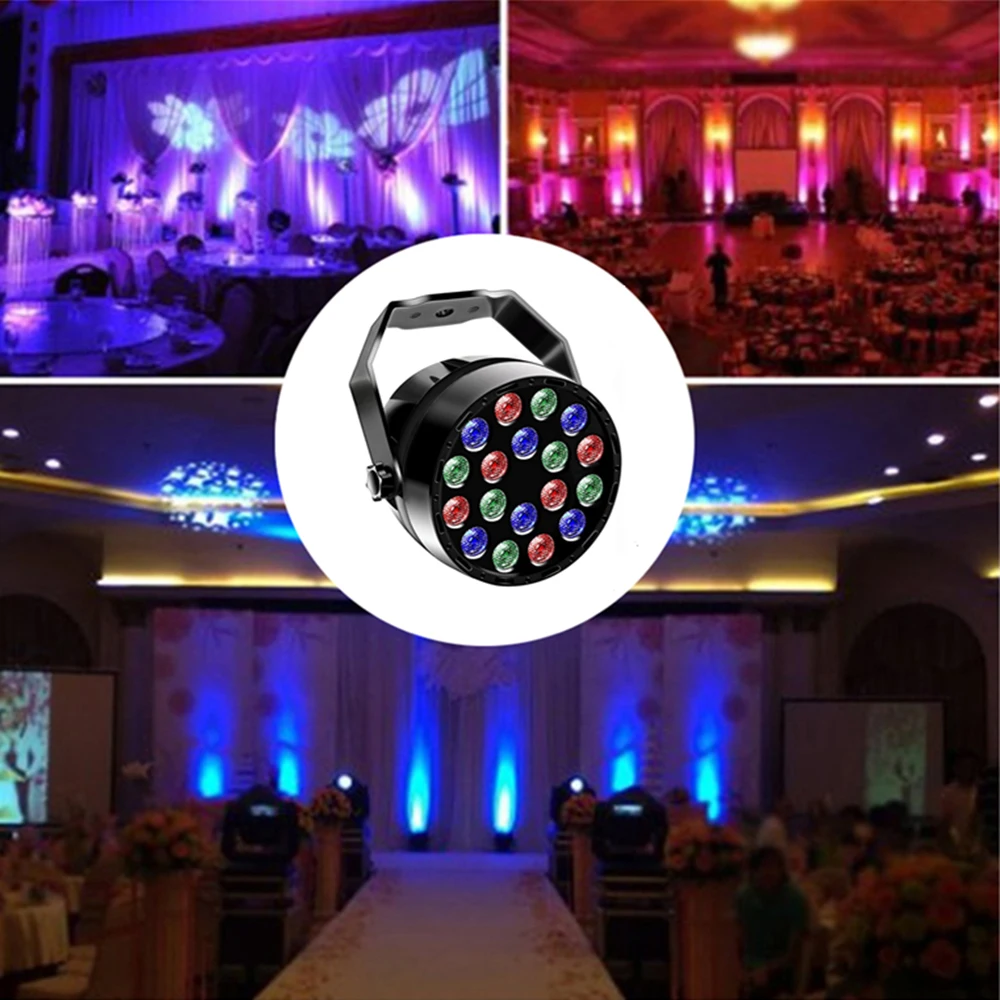 18 LED disco DJ Voice Activated Stage lamp effect Lighting auto Rotating RGB Light for wedding and birthday party | Лампы и освещение