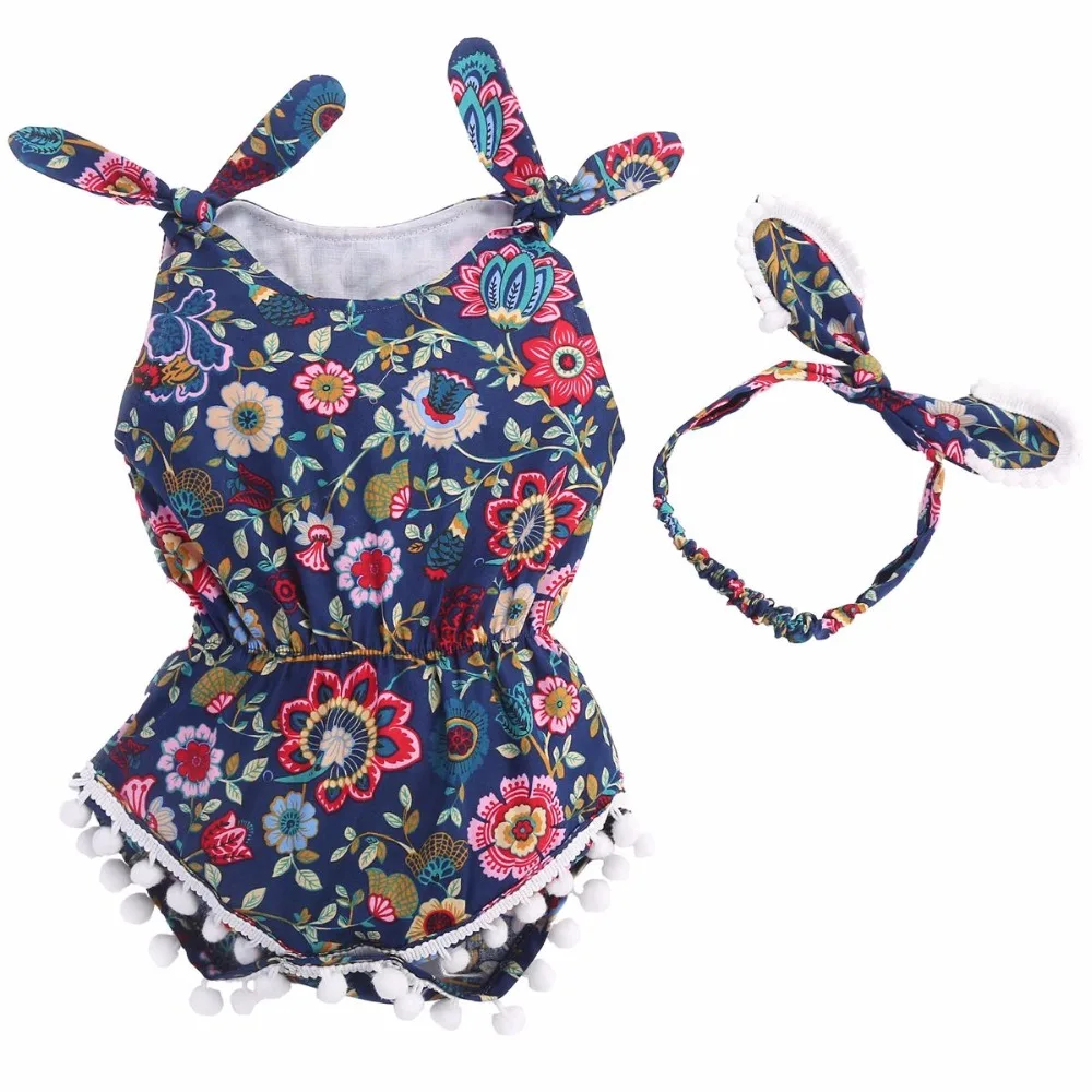 2017 хлопковый Детский комбинезон для маленьких девочек комплект с повязкой на