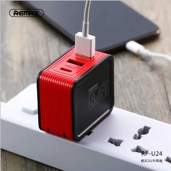 Remax двойной USB выход и порт Type EC 3.4a Быстрая зарядка огнестойкий ПК смарт чип