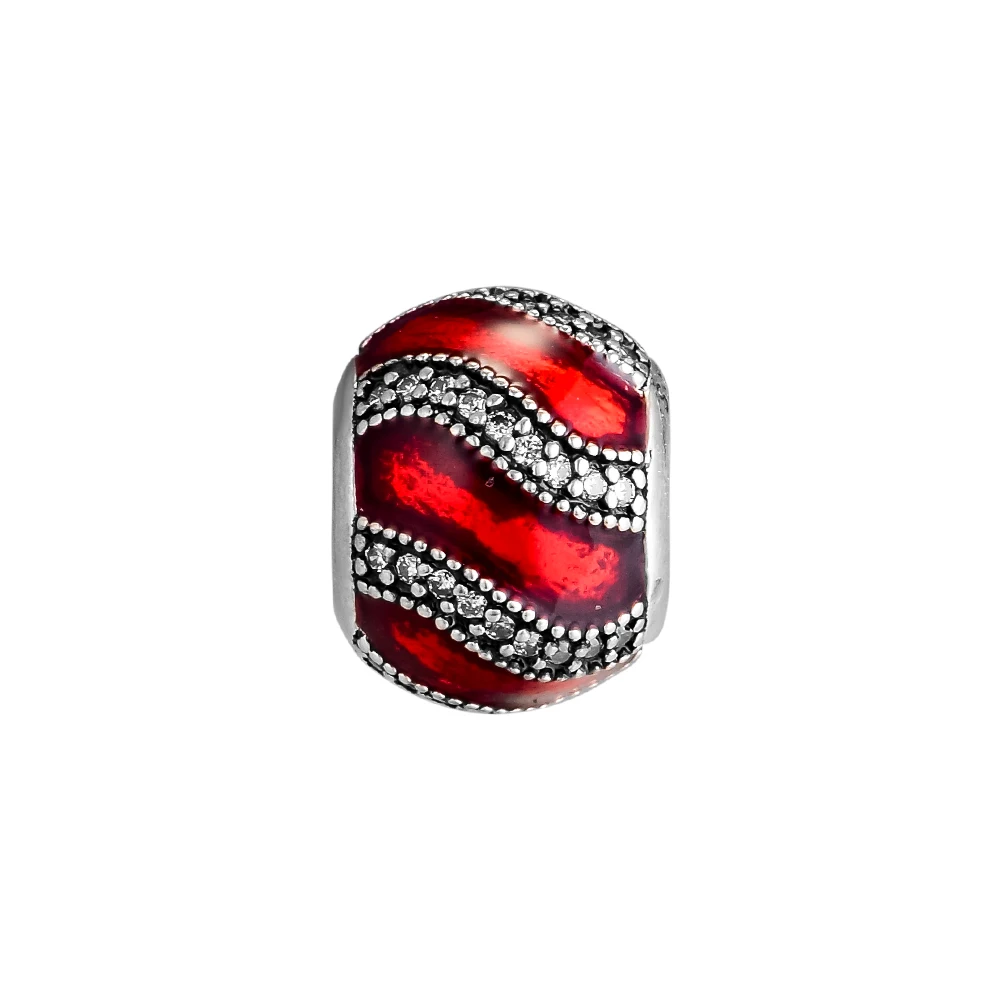 

CKK Adornment, Translucent Red Enamel Charms 925 Sterling Silver Beads Original Jewelry Fits For Bracelets