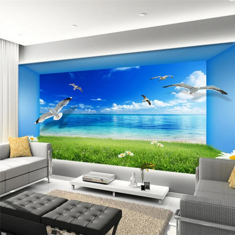 3D обои для стен seagview Чайка океана ТВ papel de parede|3d wallpaper|wallpaper for walls3d wallpapers wall |