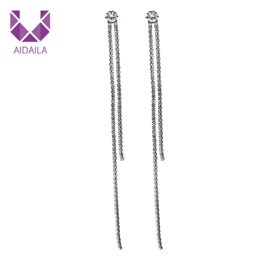 

Женские длинные серьги-подвески, висячие серьги с полным кристаллом, новые модные медные металлические золотистые серьги, новые модные жен...