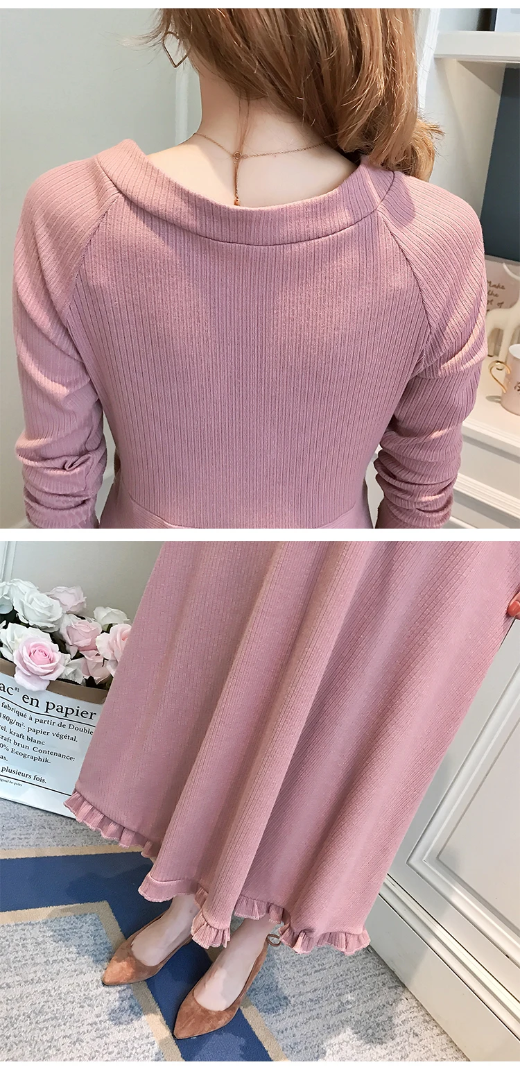 

Elegant Maternity Clothes Autumn Winter Slim Knitted Breastfeeding Dress for Pregnant Women Pregnancy Nursing Dress Outfits