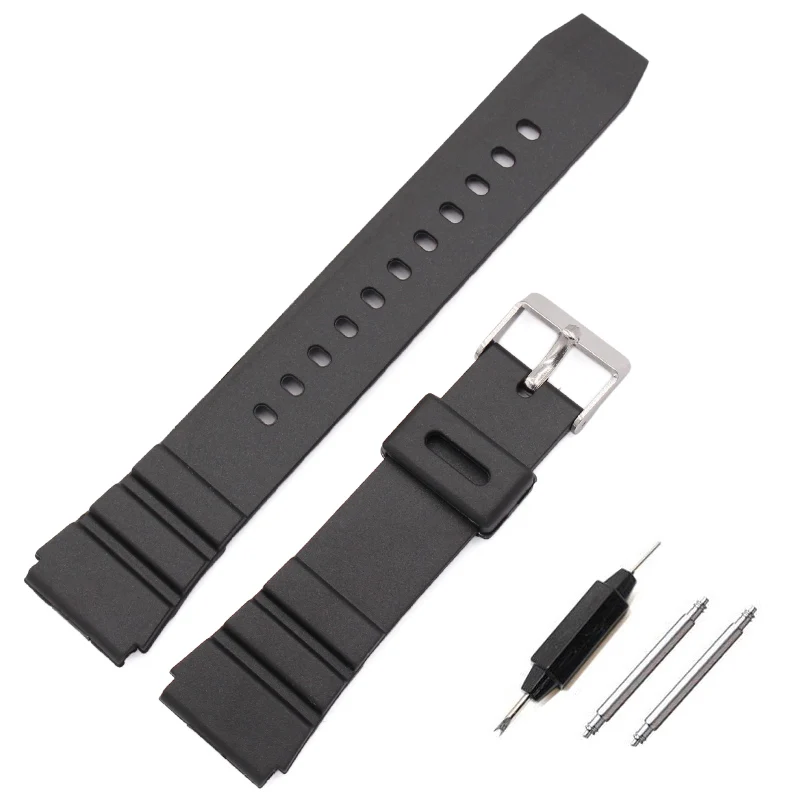 HENGRC Rubber Watchbands 18 20 22mm Men Sport Diving Silicone Watch Band Strap With Silver Steel Metal Pin Buckle For Casio