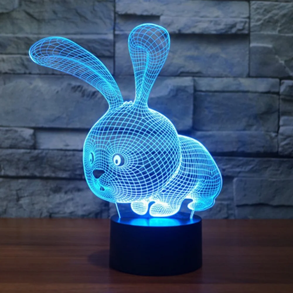 Мультфильм ночник rgb led кролик 3D Оптические иллюзии лампа fzai 7 цветов Изменение