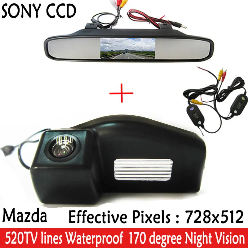 Беспроводная CCD HD Автомобильная камера заднего вида для Mazda 2/Mazda 3 + 4 дюймов