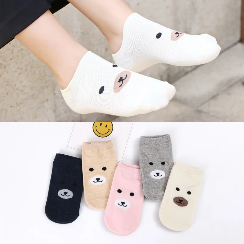 Невидимые короткие женские носки Little bear Летние удобные хлопковые лодочки для