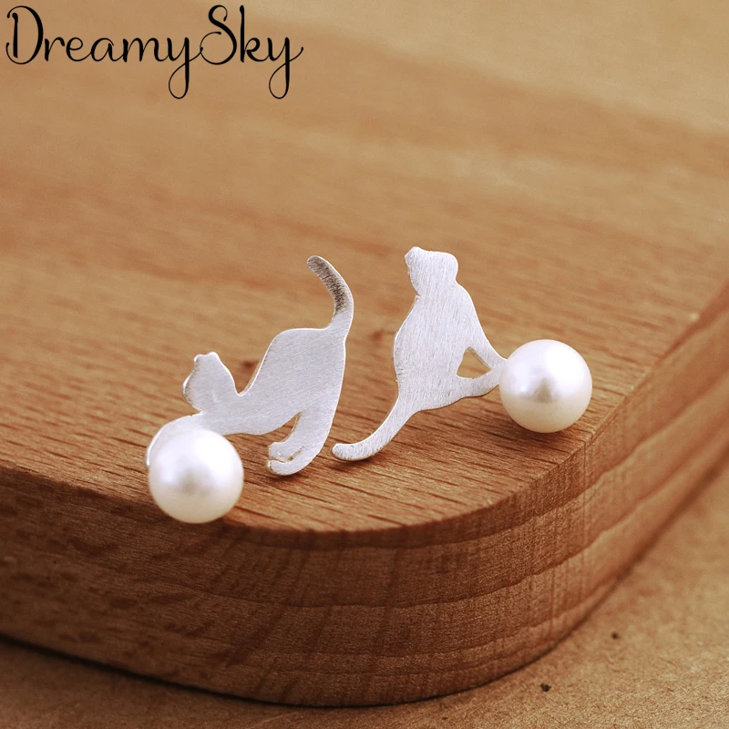 Женские серьги с котом DreamySky эффектные из 100% натурального серебра искусственным
