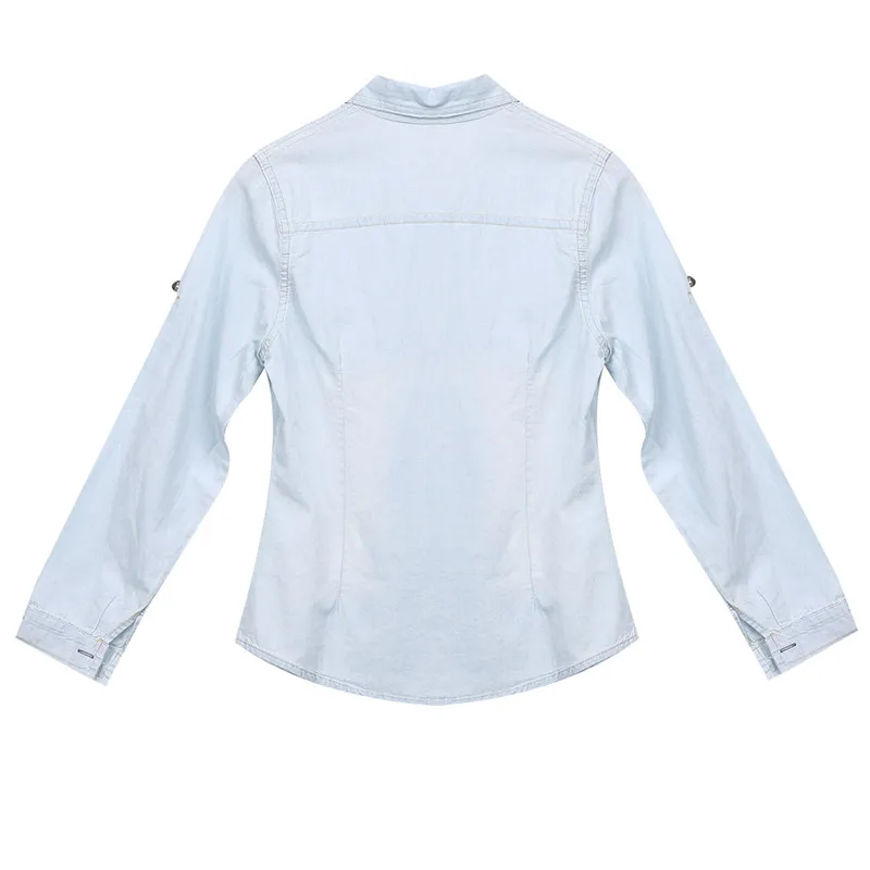 Casual Brief Elegant Women Denim Shirt Adjusted Long Sleeve Summer Street Wear Clothes Lapel Fashion High Quality |