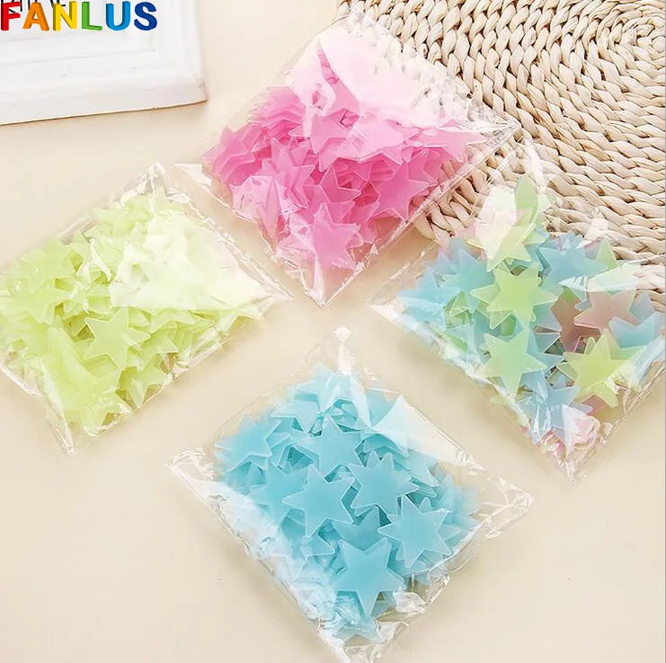 100pcs 3D Stars Glow In Dark Luminous Fluorescent Plastic Wall Sticker Baby Room Ceiling Ornaments Special Festival Decro PVC | Дом и сад