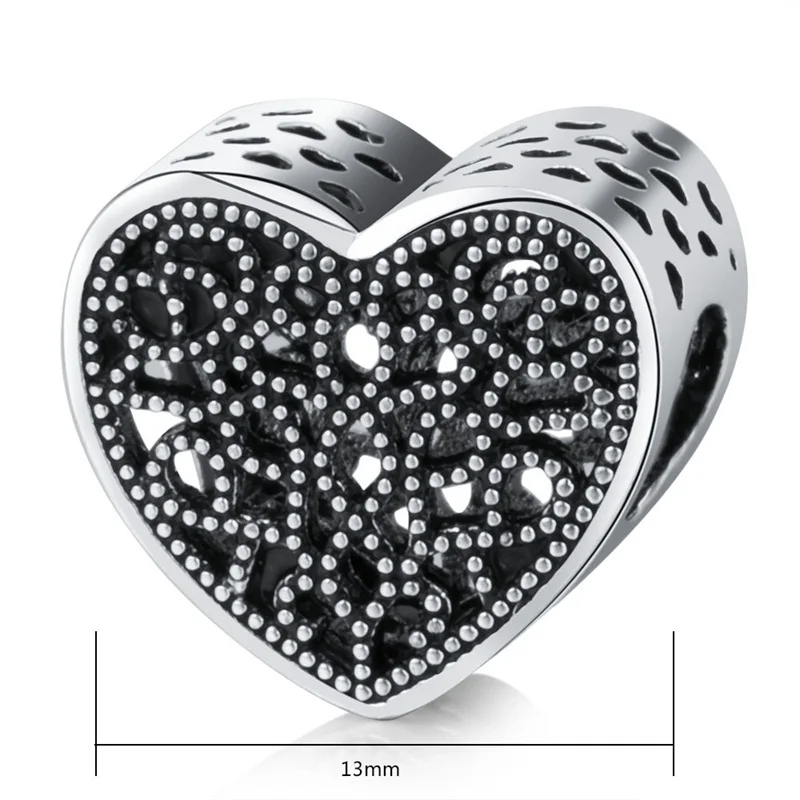 Black Heart Shape Beads fit DIY Original Bracelet Big Hole Vintage Charms European for Jewelry Making | Украшения и аксессуары
