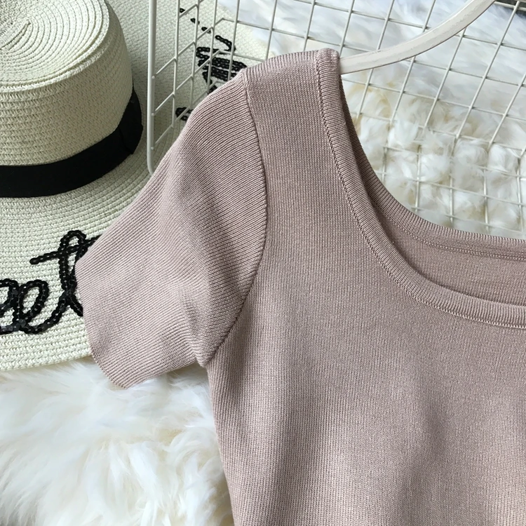 

2019 new fashion women's dresses New sexy short sleeve knit dress slim