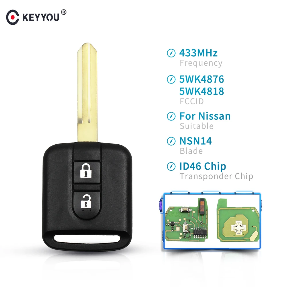 KEYYOU 2 кнопочный Автомобильный Дистанционный ключ 433 МГц для Nissan Elgrand X TRAIL Qashqai Navara