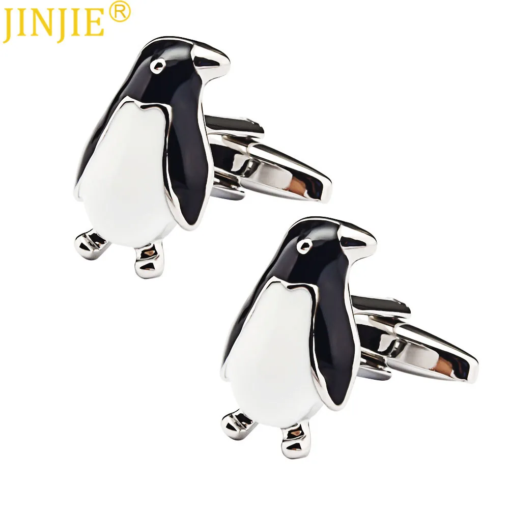 

Lovely BLACK WHITE penguin Design Sliver Color Cufflinks Fancy Gifts French Cuff Links For Men Jewelry Wholesale