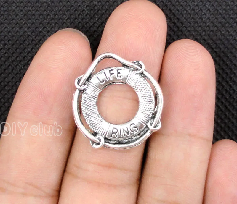 50pcs- Life Preserver Charms Antique Tibetan Silver Ring Pendant 24x22mm | Украшения и аксессуары