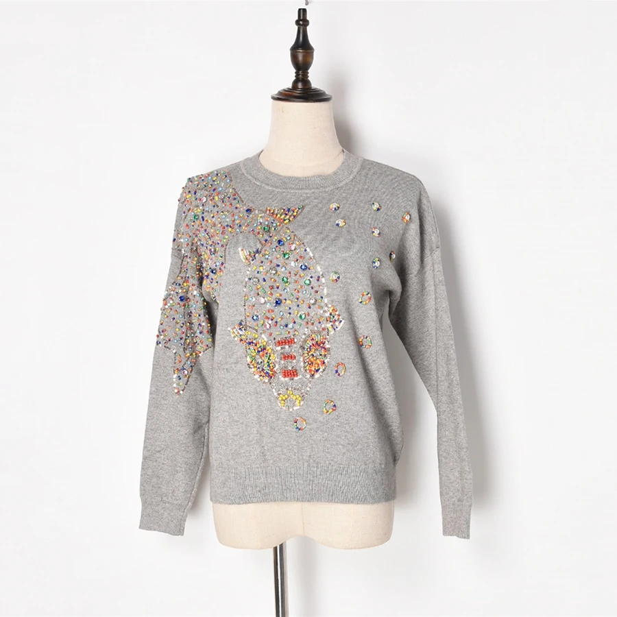 2020 Runway Designer Luxury Autumn Knitted Sweater Women Long Sleeve Fish Hand Beading Brand Sweaters And Pullovers Pull Femme | Женская