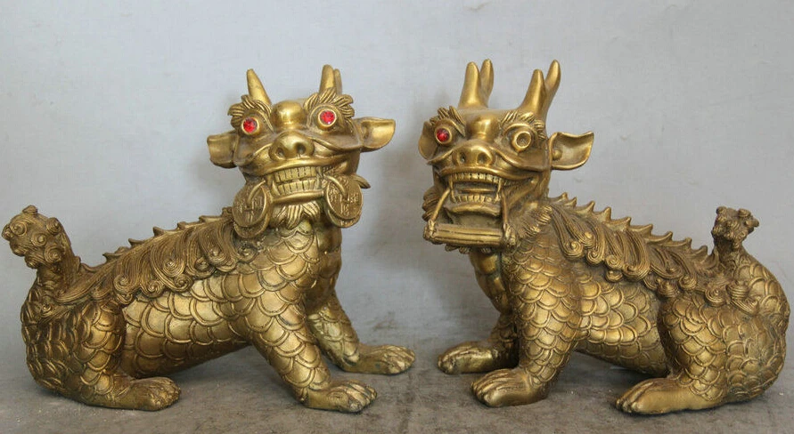 Wan671055 + 9 &quotКитайский Латунь Народная Богатство Животных Kylin Чи лин Qilin скульптура