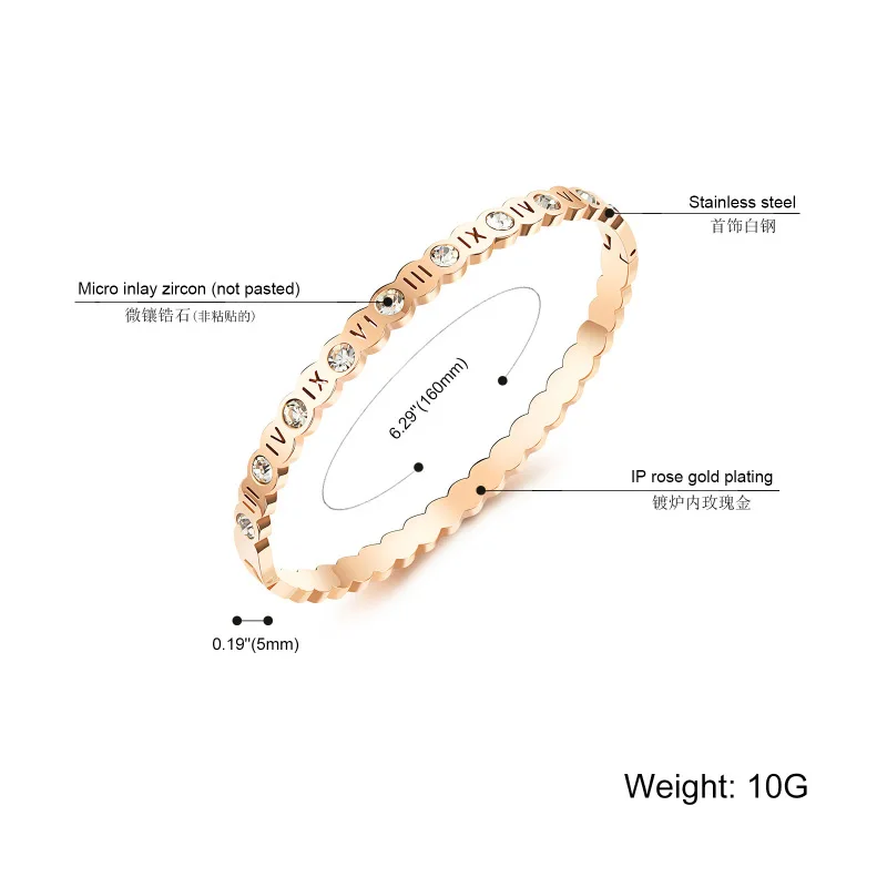 

Titanium steel bracelet, Roman numerals, hollow zircon bracelet, colorfast ladies jewelry, fashion jewelry wholesale