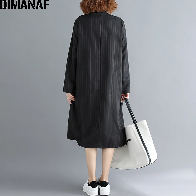 DIMANAF женское платье размера плюс ТРАПЕЦИЕВИДНОЕ элегантное Vestidos Полосатое