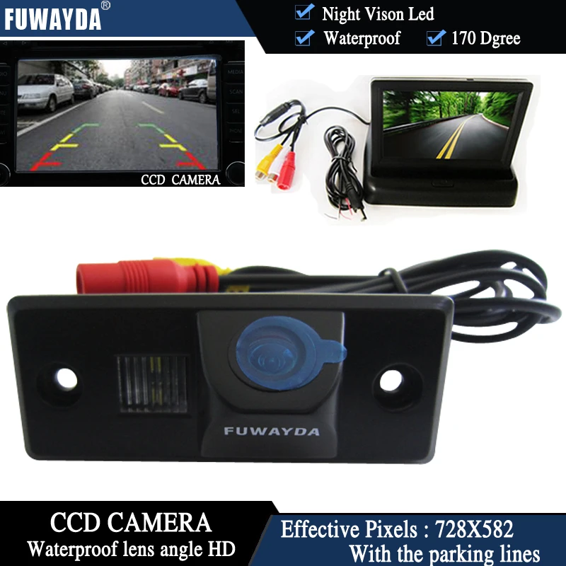 

FUWAYDA Color CCD Chip Car Rear View Camera for PORSCHE CAYENNE VW SKODA FABIA TIGUAN TOUAREG+4.3 Inch foldable LCD Monitor HD