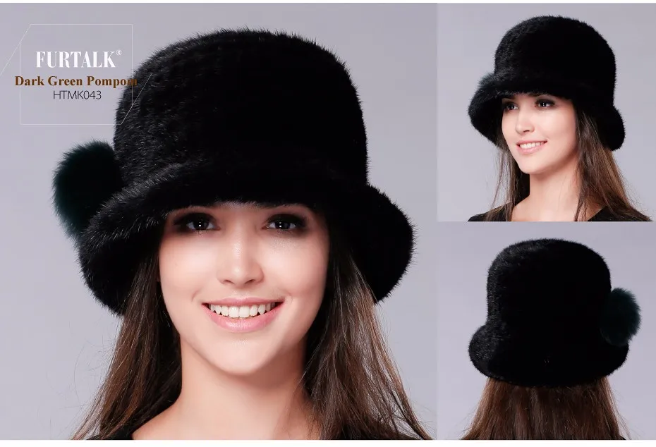 FURTALK Роскошные Трикотажные норки шляпа Fedora Ковша hat зимние меховые шапки для женщин