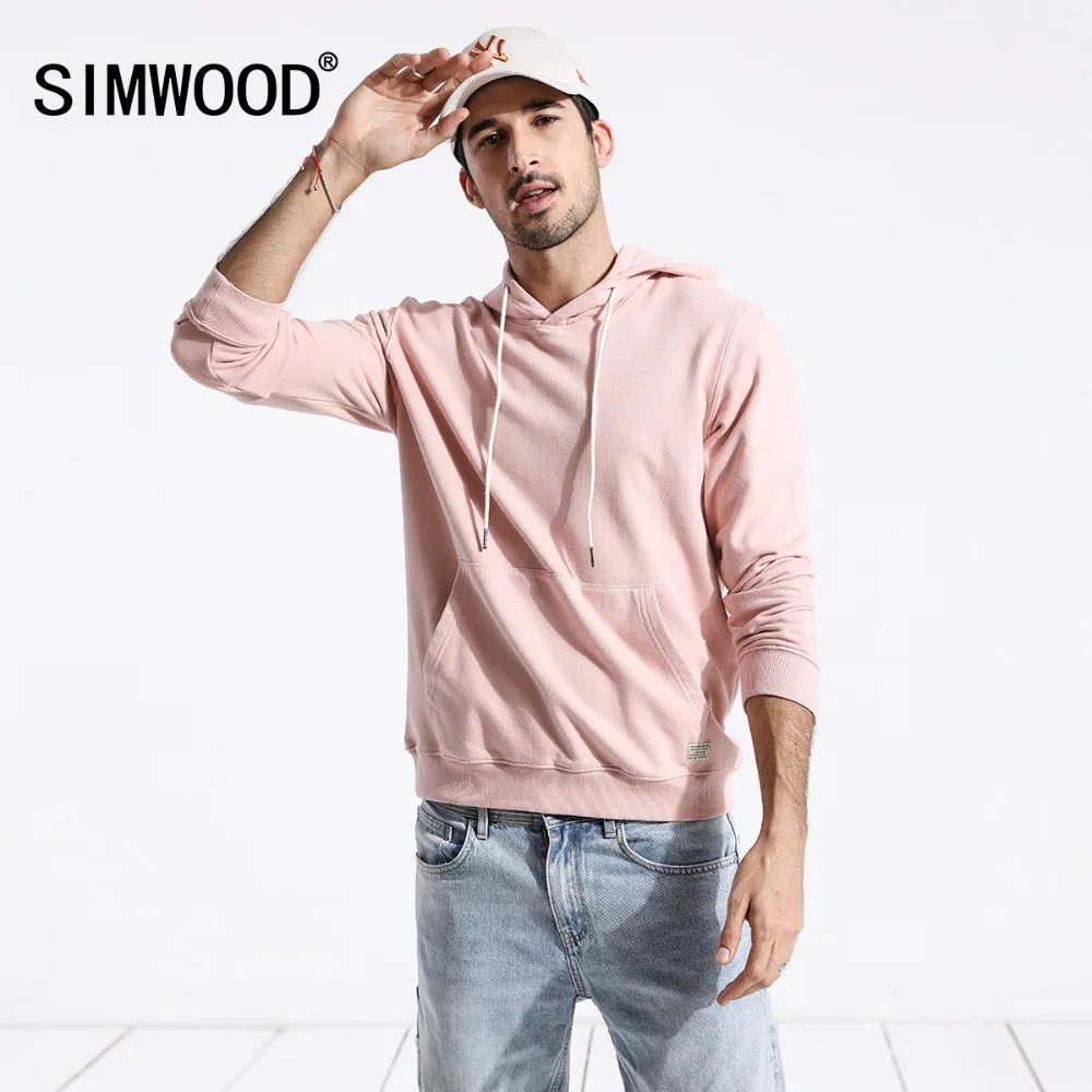 Мужское худи с вышивкой SIMWOOD, повседневный приталенный свитшот с капюшоном и карманом «кенгуру», новая модель 180221 большого размера на осень