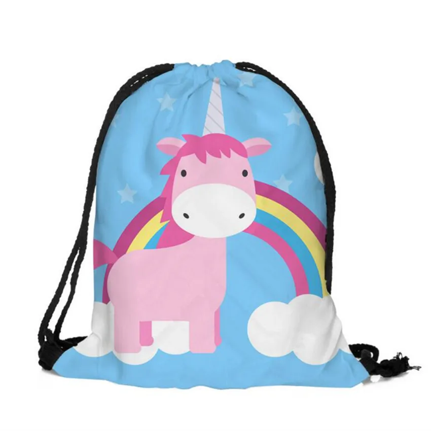M448 3D цифровая печать мультфильм Единорог сумка Drawstring Рюкзак Monolayer тонкая секция