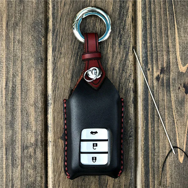Черный Кожаный чехол для ключей автомобиля, чехол для Honda Fit Crider Elysion Civic, ручная швейная сумка для ключей, аксессуары, двойное кольцо - Название цвета: Черный