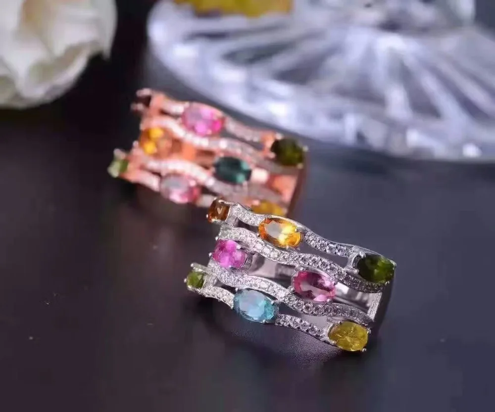 Женское кольцо из серебра 925 пробы с разноцветным камнем 3*5 мм|925 sterling gemstone rings|gemstone