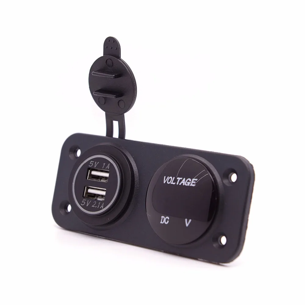 Universal DC 12V - 24V Blue LED Digital Dual USB Outlet Power Socket Panel 2.1A/1A Charger For Car Boat Truck ATV | Автомобили и