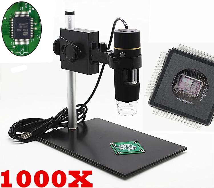 Лупа с подставкой 1000X 8 светодиодный электронный микроскоп USB эндоскоп 2 МП черная