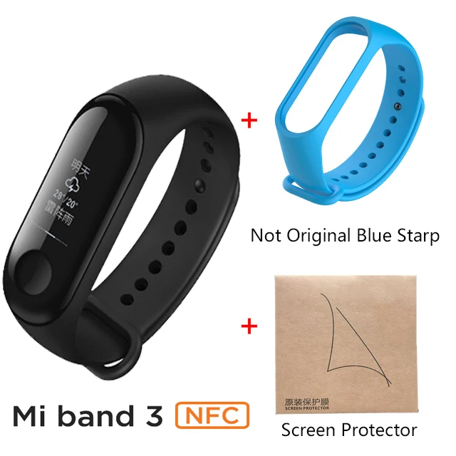 blue add film Xiaomi Mi band 3 NFC версия 0,7" OLED большой сенсорный экран новые умные браслеты браслет - Цвет: blue add film