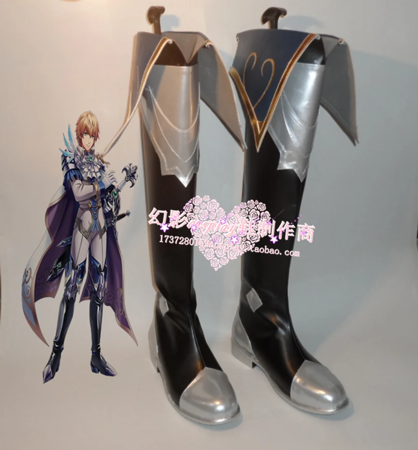

Shironeko Project Night Knight Clive Cosplay Black Silver Halloween Long Shoes Boots H016