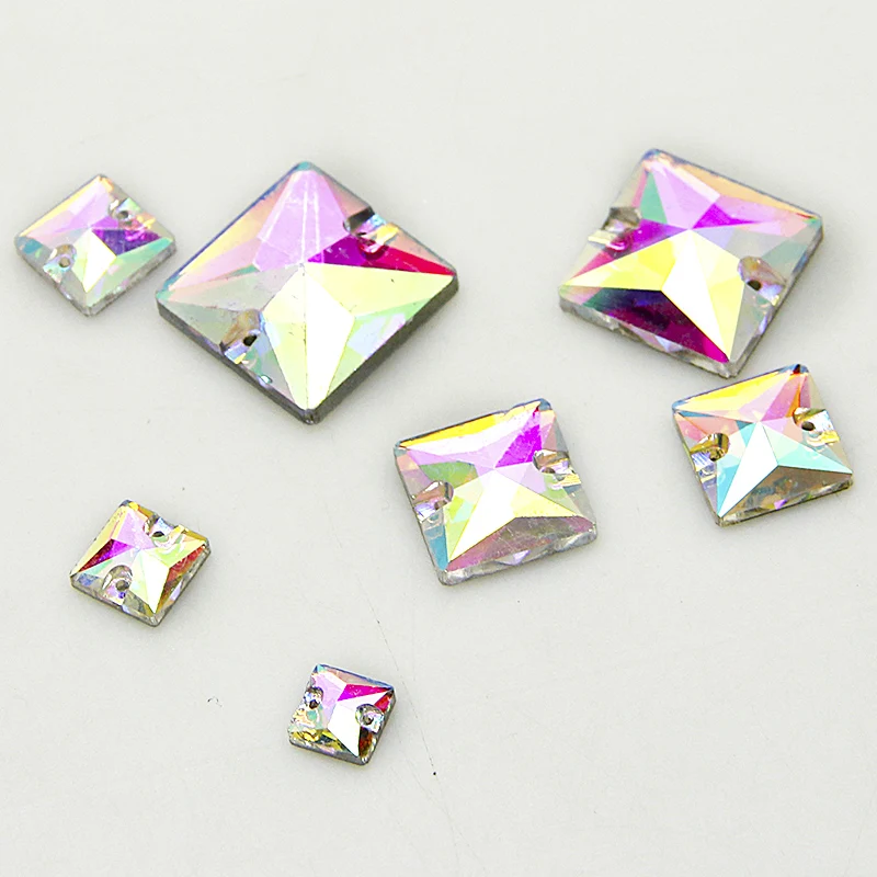 

Square Shape Shiny Sew On Stone Crystal AB With 2 Holes Sewing Glass Rhinestone For DIY Dress Clothes Decoration