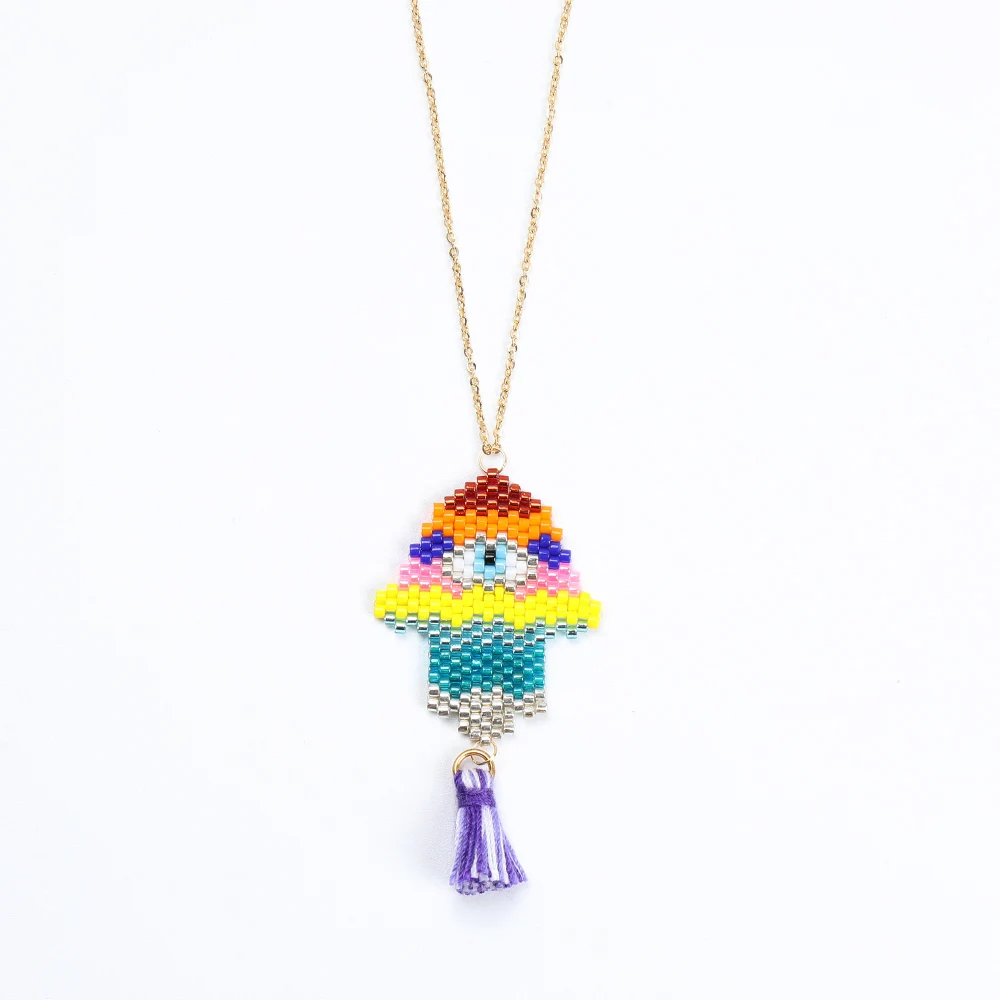 Женское колье-цепочка SHINUSBOHO Hamsa серое ожерелье с цепочкой в виде сглаза и радугой
