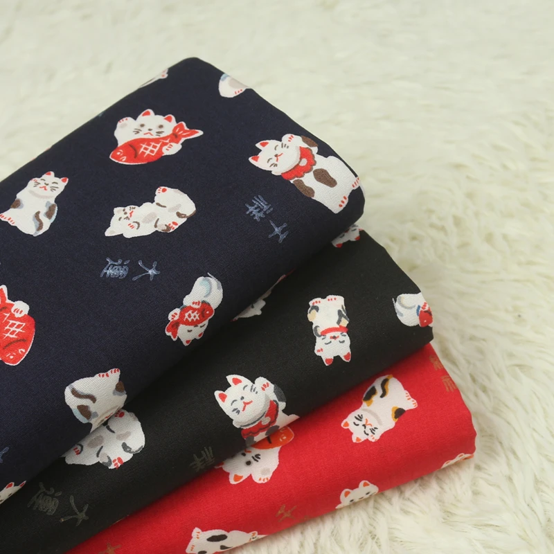 Половина двор Тайвань импорт мягкий бриз lucky cat печати шелковой ткани