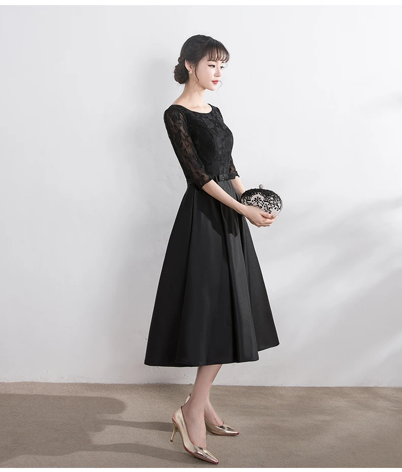 Robe de soiree Черное вечернее платье длиной до колен с круглым вырезом на шнуровке платья для выпускного вечера индивидуальный заказ