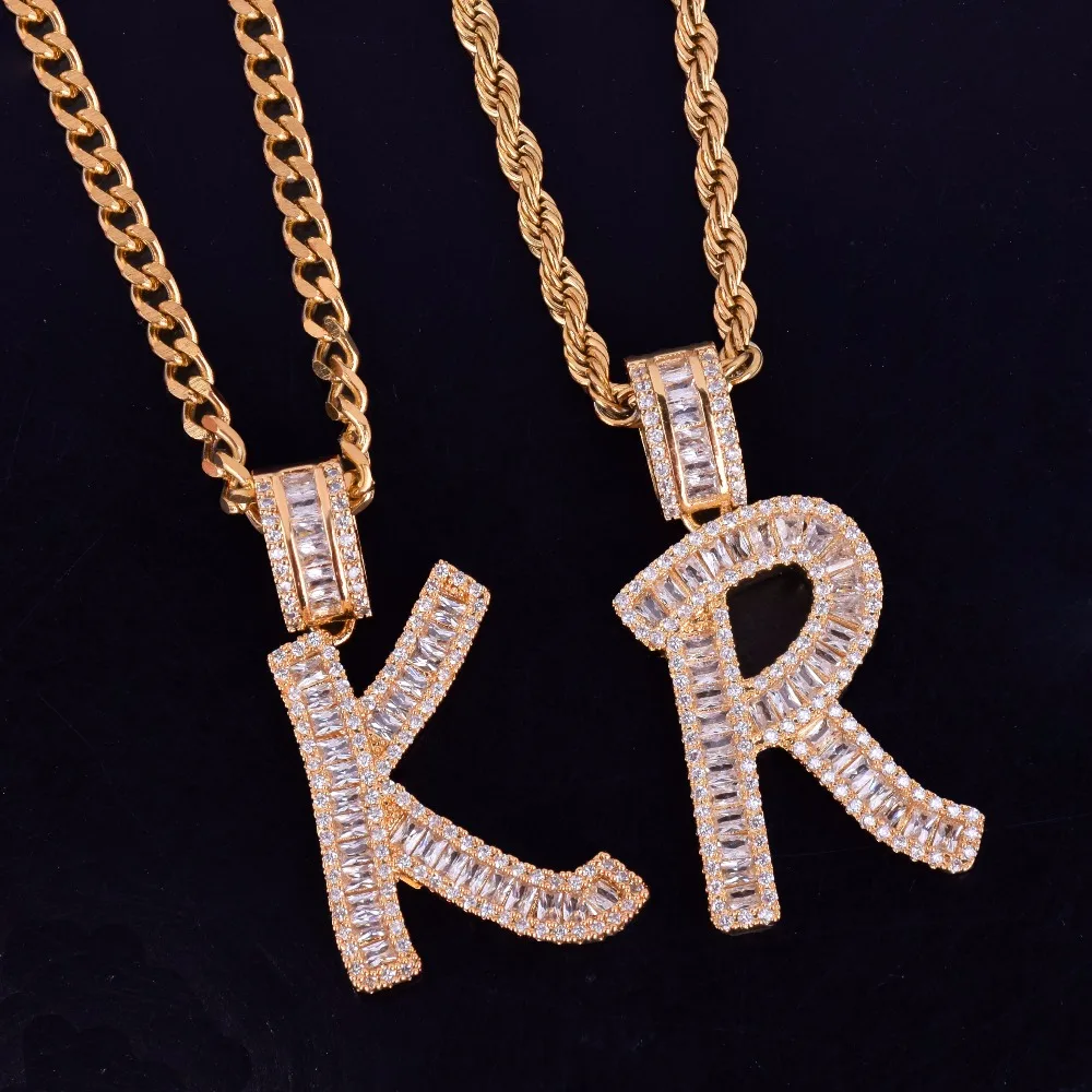 Кулон в стиле хип-хоп с надписью «Iced Out Baguette», Позолоченная серебряная Мужская подвеска в стиле хип-хоп с цирконием