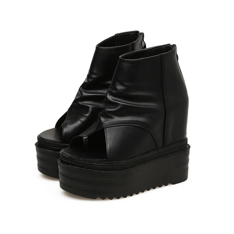 

2019 new fish mouth sandals female high-heeled wedges toe women's shoes muffin thick-soled super high with Roman shoes women