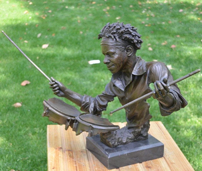 Art Deco Sculpture Man Drum Music Bronze Statue | Дом и сад