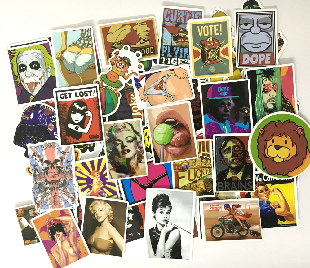 

50pcs Random DIY Waterproof Funny sexy Laptop Car Stickers For Trunk Skateboard Guitar Fridge Decal Toy Sticker not repeat