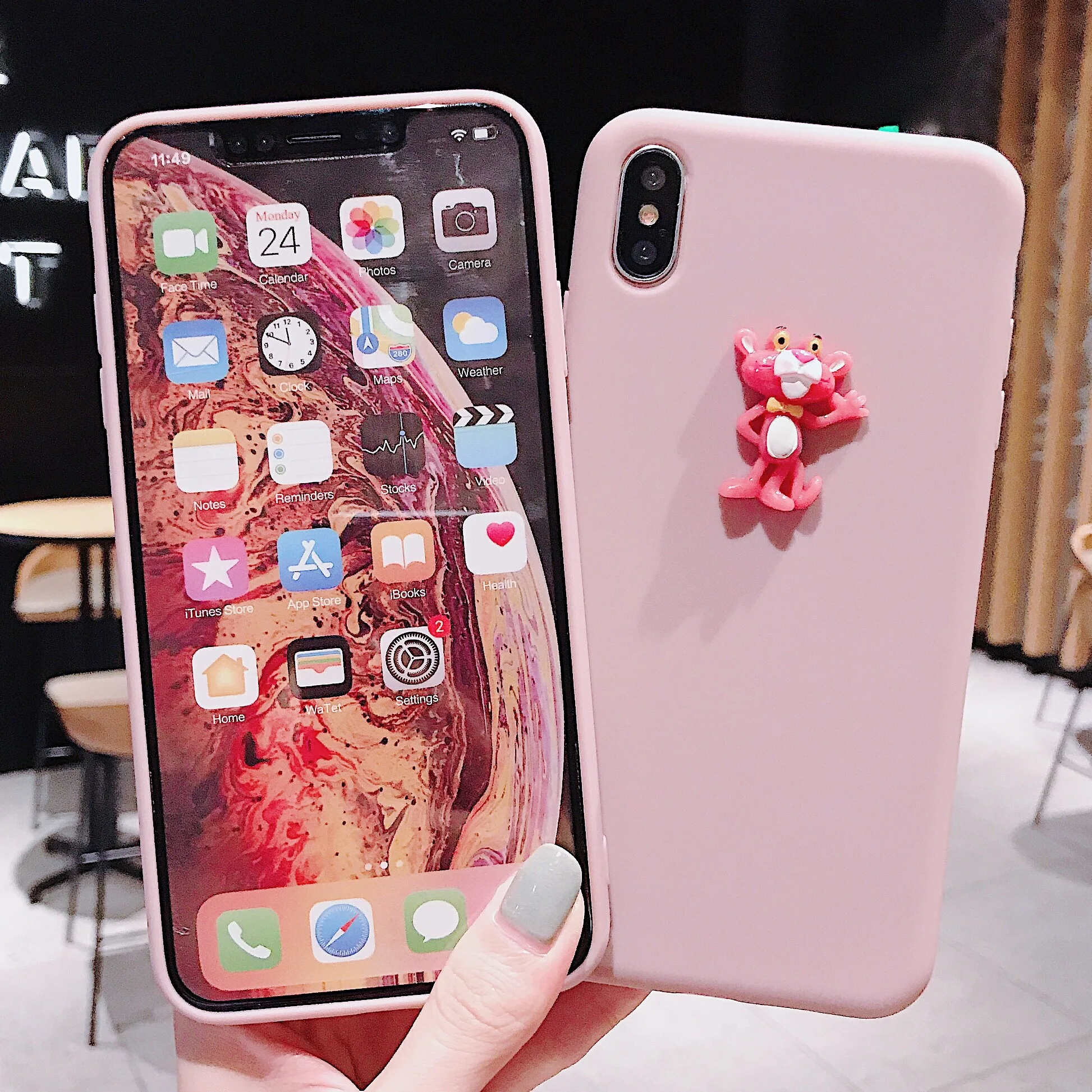 Мягкий ТПУ чехол для телефона iPhone XS MAX XR X 8 7 Plus 6 6s 3D стереоскопическая Розовая