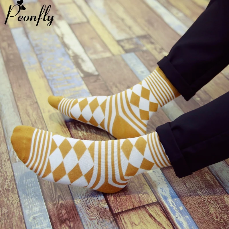 5 пар/лот Цвет s мужские носки в британском стиле клетку раздел для детей градиент