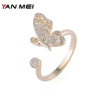 yanmei two layers crystal butterfly for women open finger cz fly animal rings boucle doreille fashion jewelry ymj1830