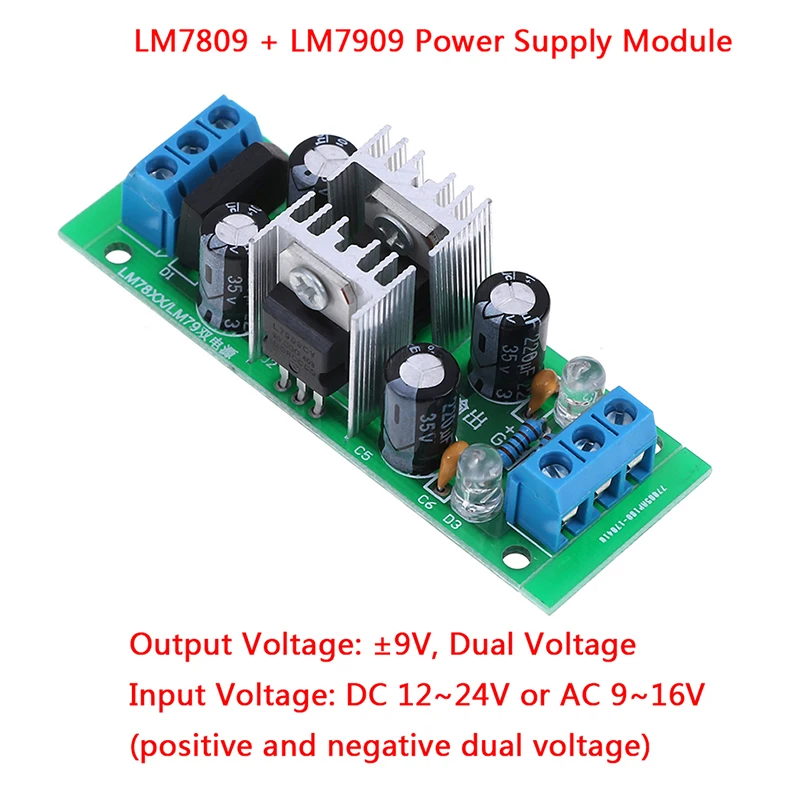 Новый модуль питания постоянного тока 12 ~ 24 В LM7809 + LM7909 +- 9 с двойным регулятором