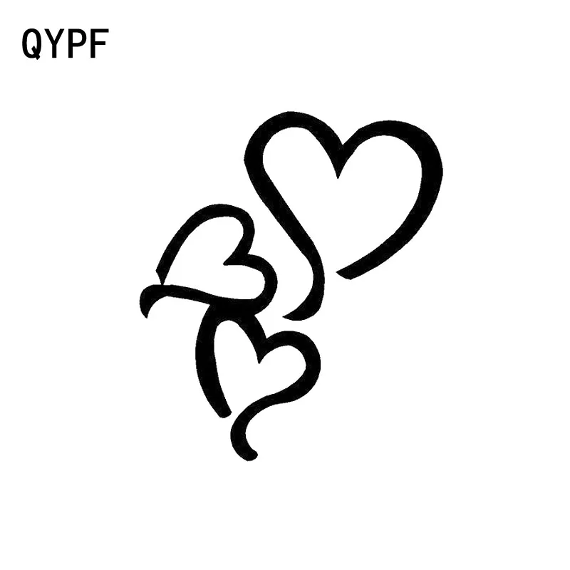 

QYPF 13.5CM*15.5CM Creative 3 Heart Love Vinyl Car-styling Car Sticker Decal Black/Silver C15-0622