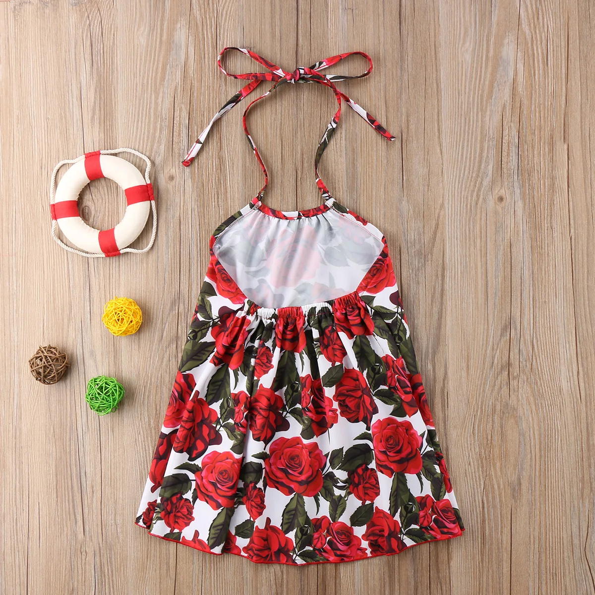 2018 Floral Girls Summer Princess Dress Baby Kids Neck Red Halter Party Pageant Cute Sundress | Детская одежда и обувь
