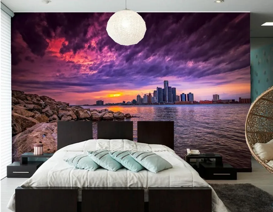 3D-обои с изображением неба скребков камней подсолнухов дома рек | Обустройство