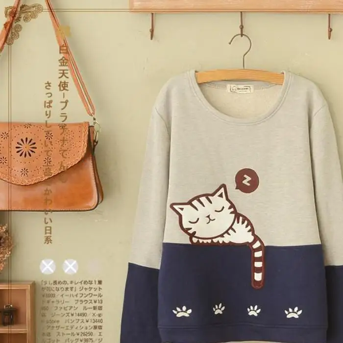 color 2 Весна Осень Mori Girl Kittys Вышивка Пуловеры мультфильм Толстовка для женщин Kawaii Harajuku женские спортивные костюмы толстовки U320 - Цвет: color 2
